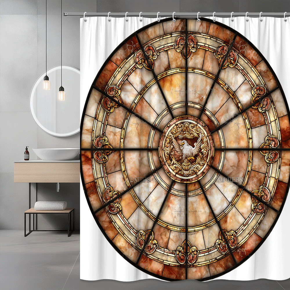 Stained Glass Eagle Round Shower Curtain Graphic