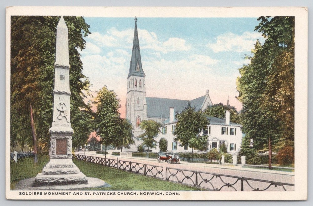 Soldiers Monument St. Patrick's Church Norwich CT Postcard Morris Berman