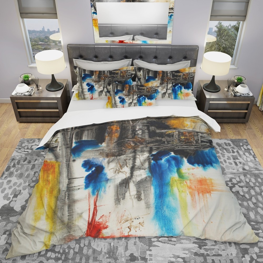 Designart 'Black Blue and Yellow Pattern' Modern &