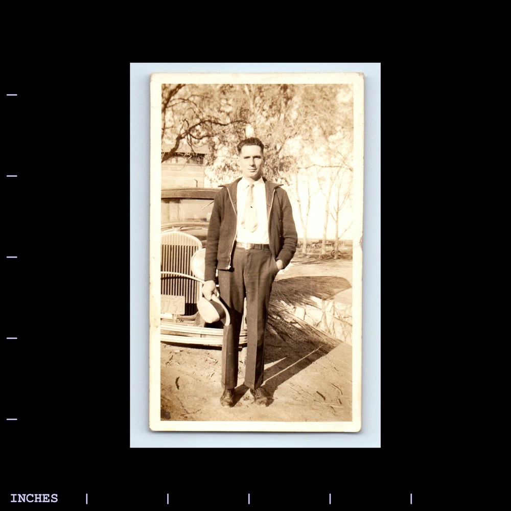 Old Vintage Photo MAN STANDING BY CLASSIC CAR