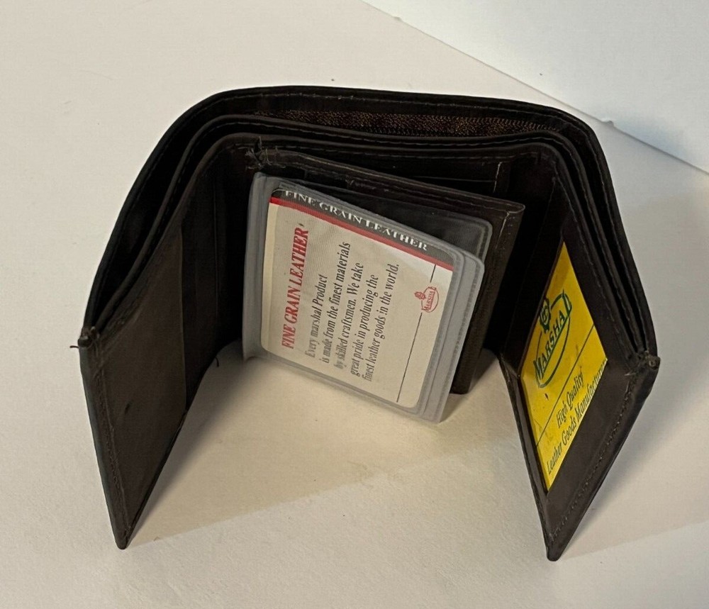 Marshal Mens Trifold Genuine Leather Brown Wallet Credit Card Slots 2 Window ID