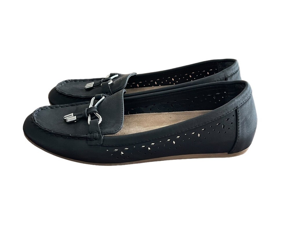 Easy Street Womens Dacey Black Loafers Shoes 8M Slip on Comfort Casual Tassle