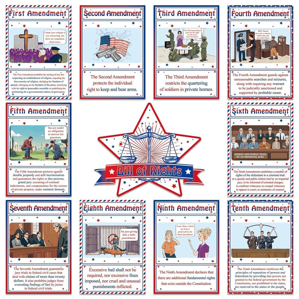 party greeting 11pcs US Constitution Amendments Bulletin Board Set American B...