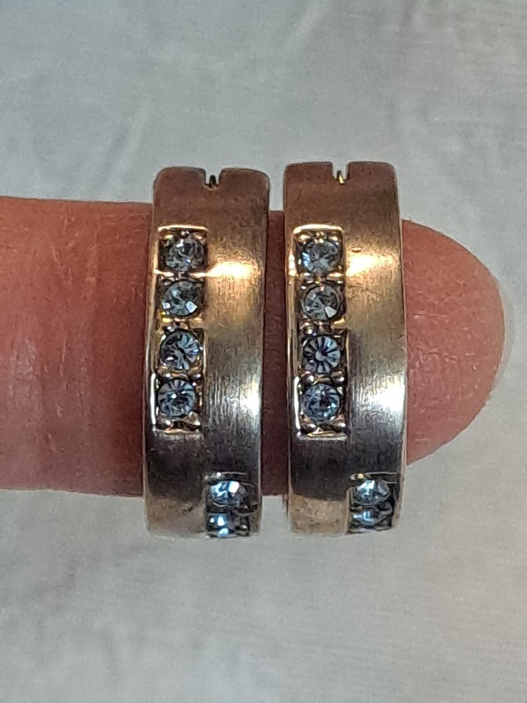 Vintage Monet Silvertone Blue  Rhinestones Clip On Hoop Earrings