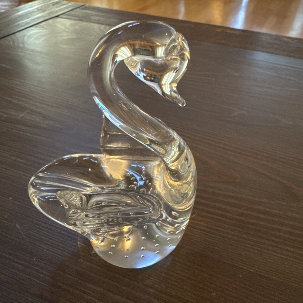 Vintage Glass Swan Clear Bullicante Bubbles Hand-blown Art Figurine  4