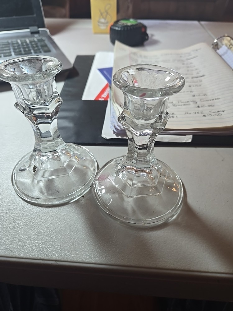Vintage MCM 4in Candle Stick Holders Glass Set Of 2