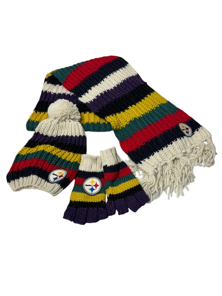 NFL Pittsburgh Steelers Scarf Beanie Gloves Winter Gift Set for Fans