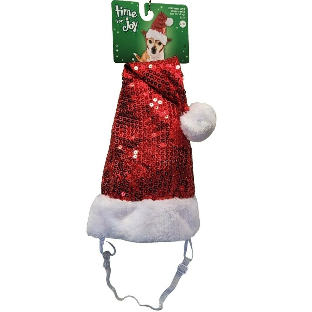 Dog Santa Hat Time For Joy Shimmer Shine Sequin Christmas Clothing Holidays L/XL