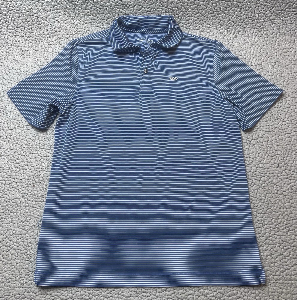 Vineyard Vines Polo Short Sleeve Shirt Boys Size Large Blue And White Big Boys