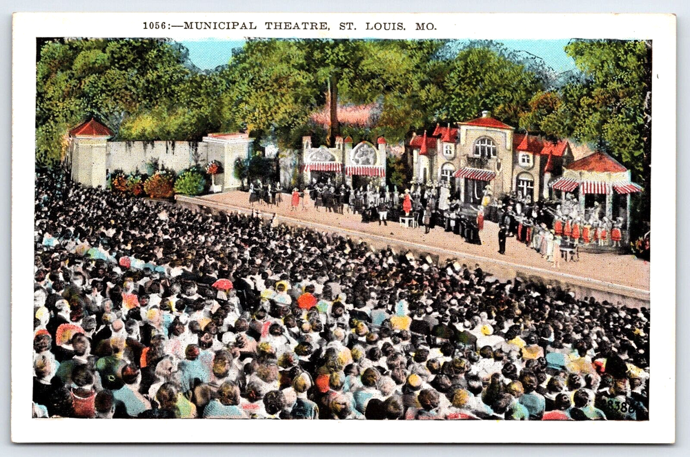 VINTAGE OLD ANTIQUE POSTCARD MUNICIPAL THEATRE PEOPLE ST. LOUIS MISSOURI USA