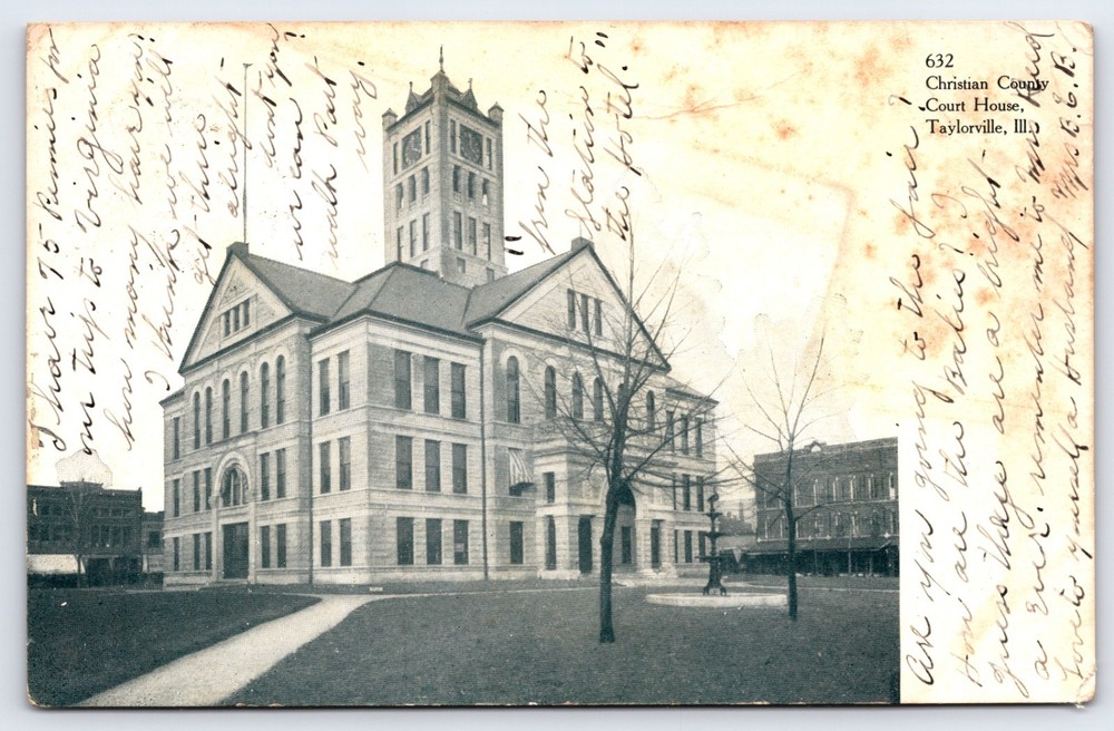 Taylorville Illinois Christian County Court House Building Vintage Postcard