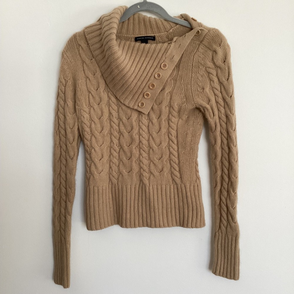 Banana Republic Angora Lambs Wool Cable Knit Sweater Medium Cozy Winter Pullover