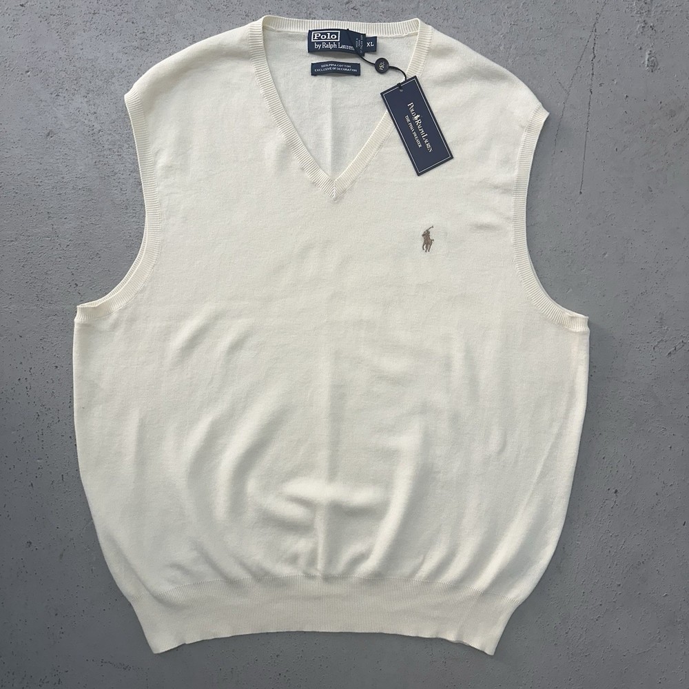 Polo Ralph Lauren 100% Pima Cotton Knit Sweater Vest Mens XL New NWT Golf Ivory