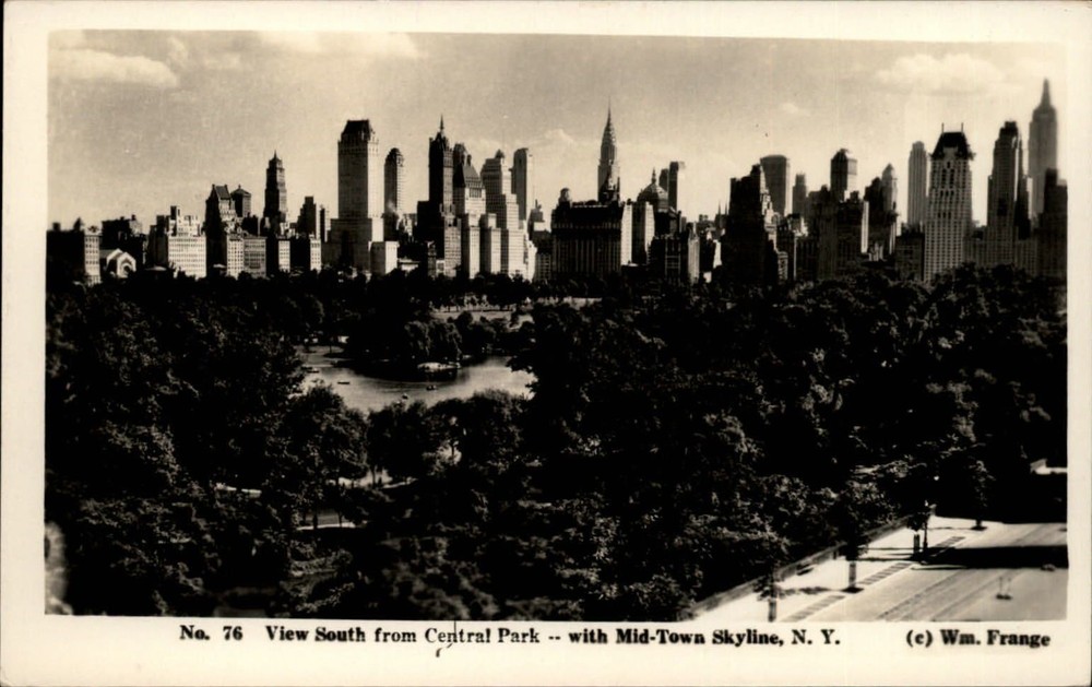RPPC Midtown Skyline south from Central Park New York City ~ real photo postcard