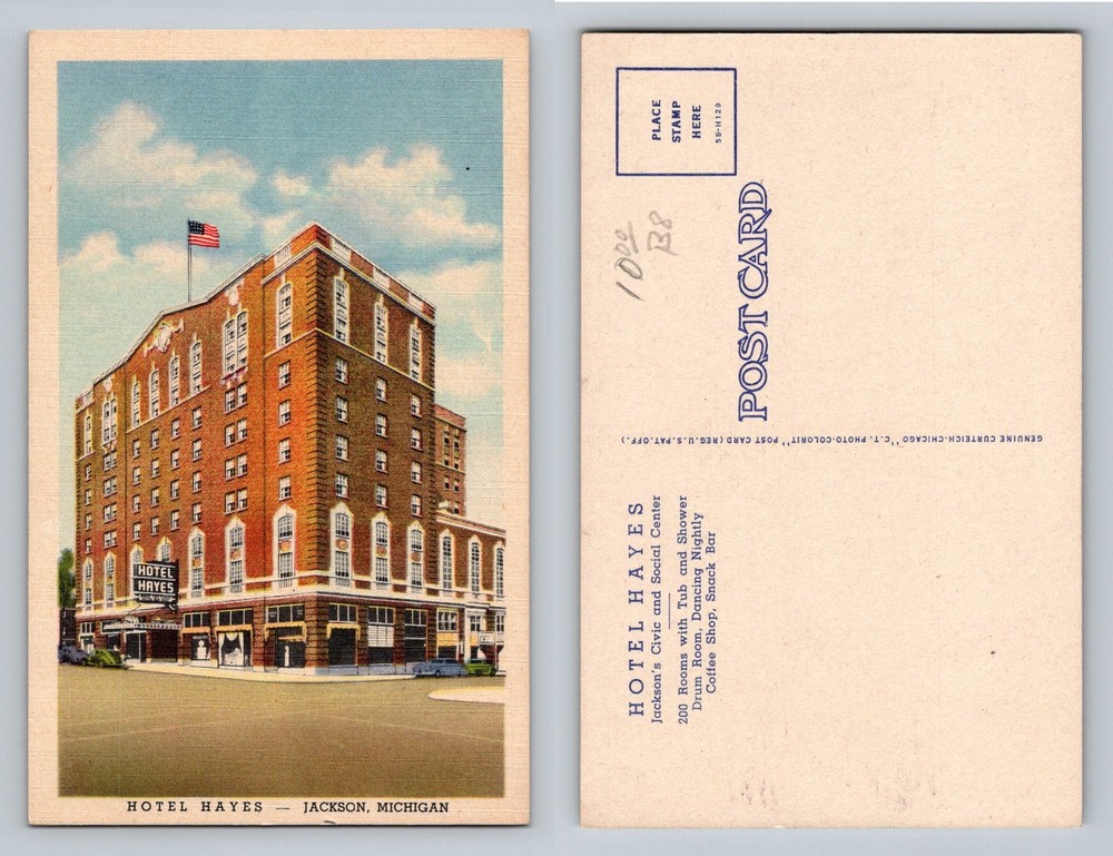 Jackson, MI-Michigan, Hotel Hayes Downtown Brick Exterior Vintage Postcard