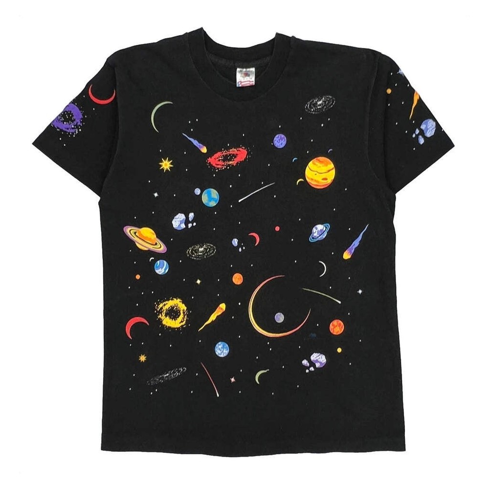 Single Stitch Space Theme Fruit Of The Loom Graphic T-Shirt - Medium Multicolour