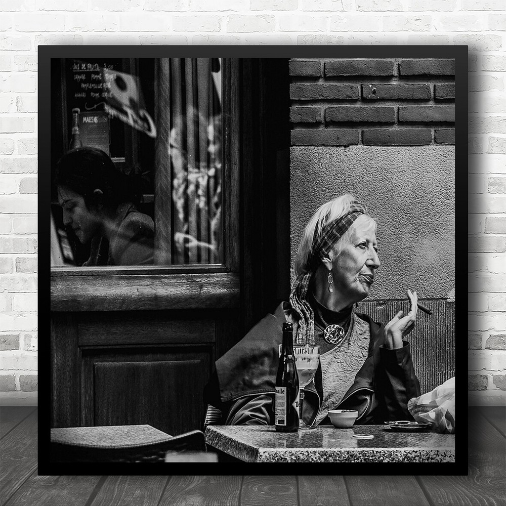 Street Urban Portrait Cigarette Discussion Talk Talking Square Wall Art Print