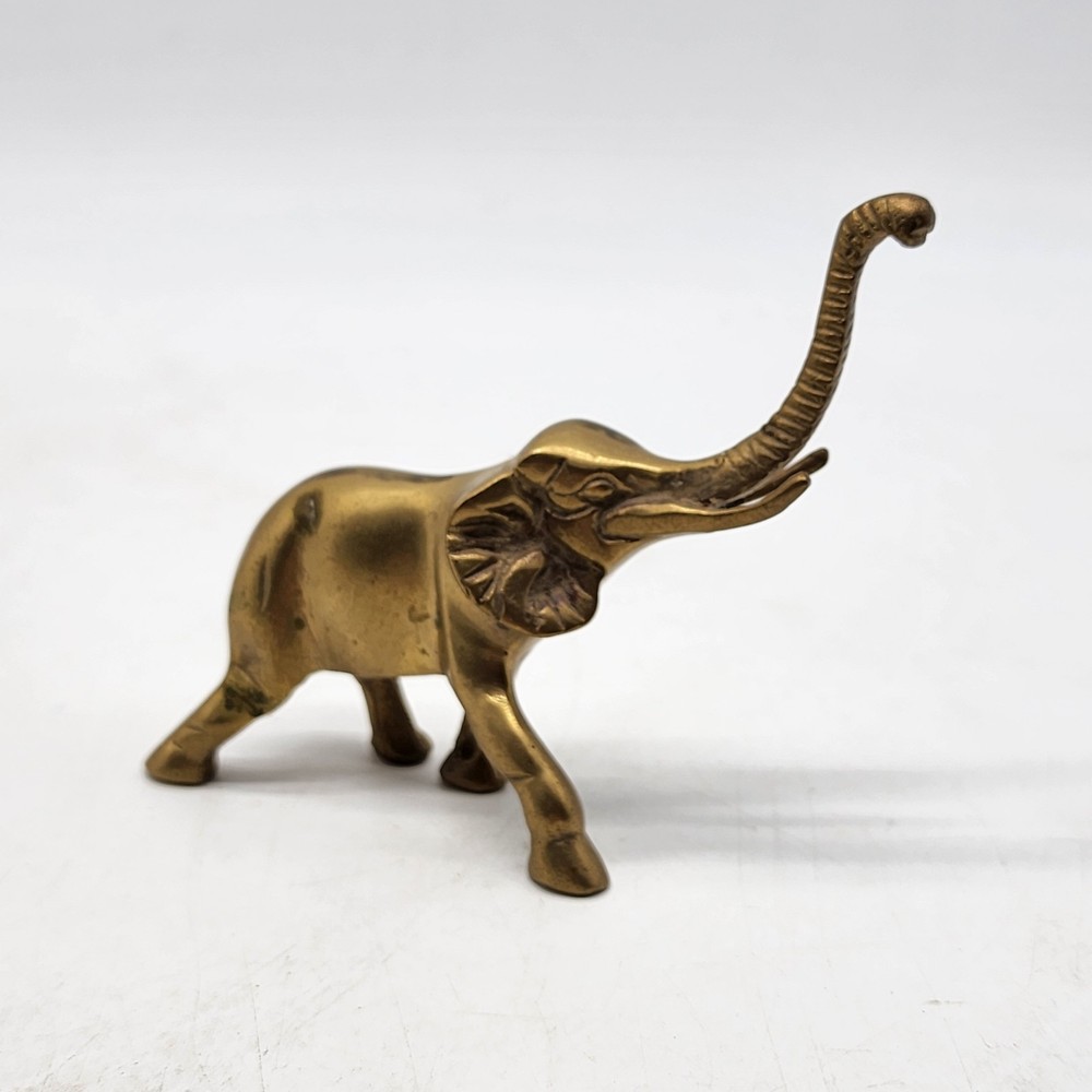 Vintage Brass Elephant Statue Trunk Up Rare Collectible Free Shipping