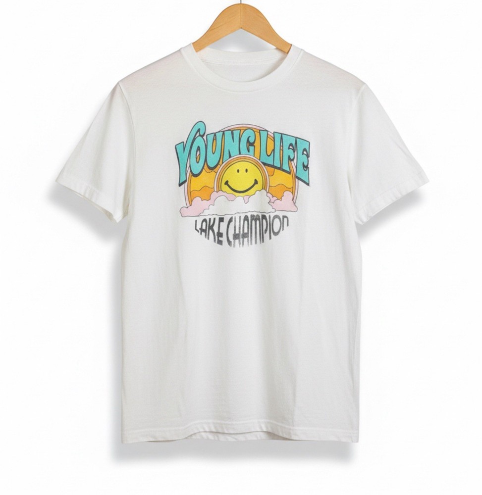 Young Life Lake Champion Graphic T-Shirt White Short Sleeve Tee Size M?