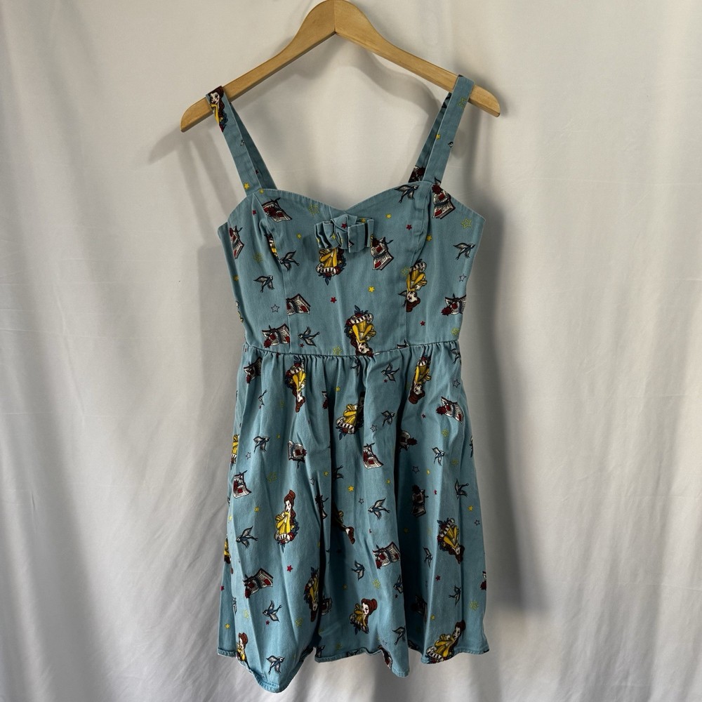 Disney Belle Dress Adult Womans Size Medium Cotton Pin Up Style Bow Reading