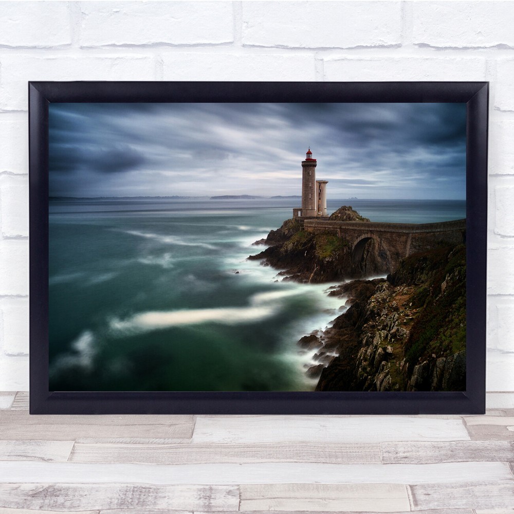 Landscape Lighthouse Rocks Clouds Cliffside Water Ocean Wall Art Print