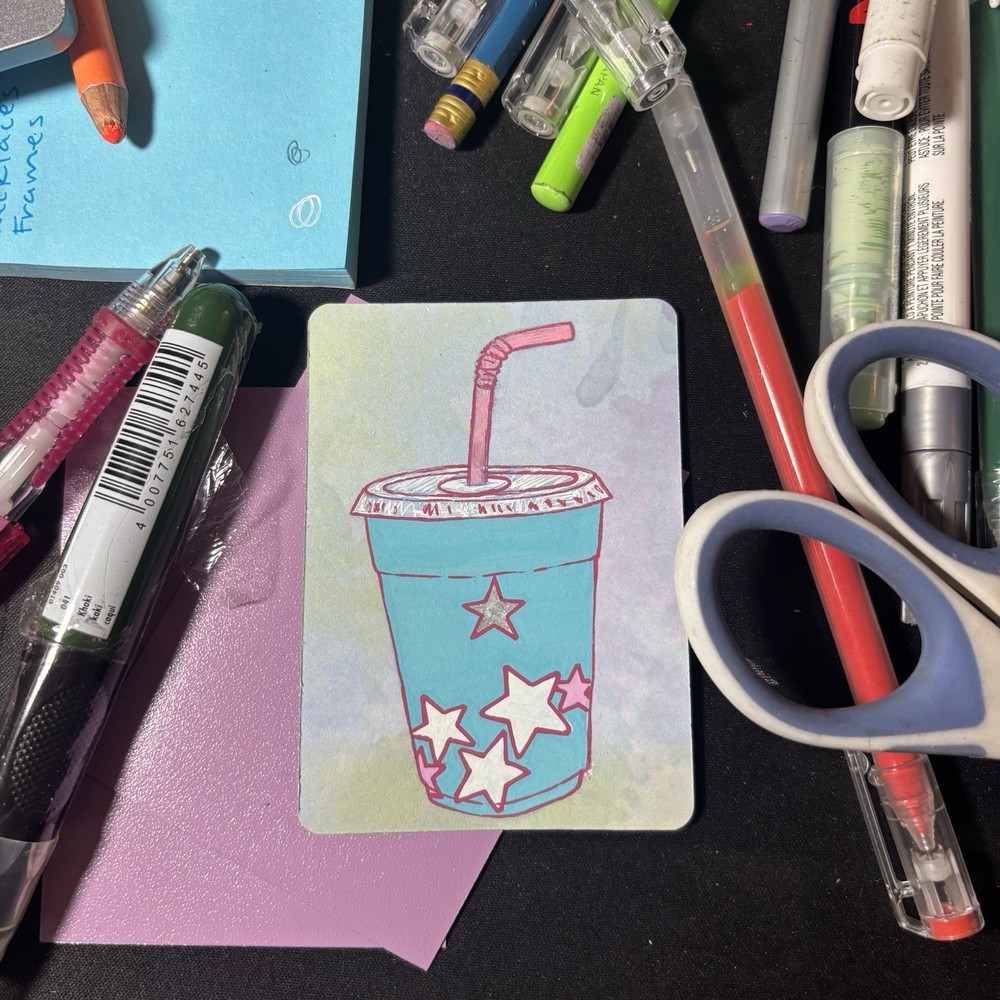 ACEO Original “Blue Razz” Acrylic Gel pen Colored Paper By Jelliekellieart