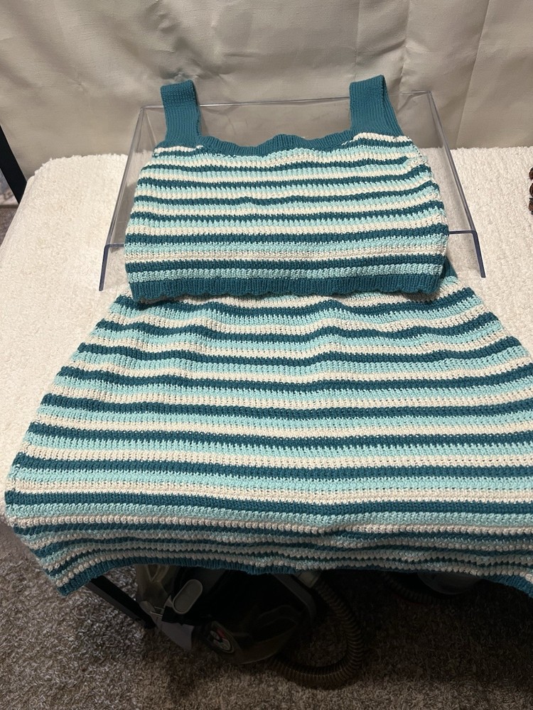 Wild Fable Striped Crochet  Cropped Sweater Skirt Set Women's Medium