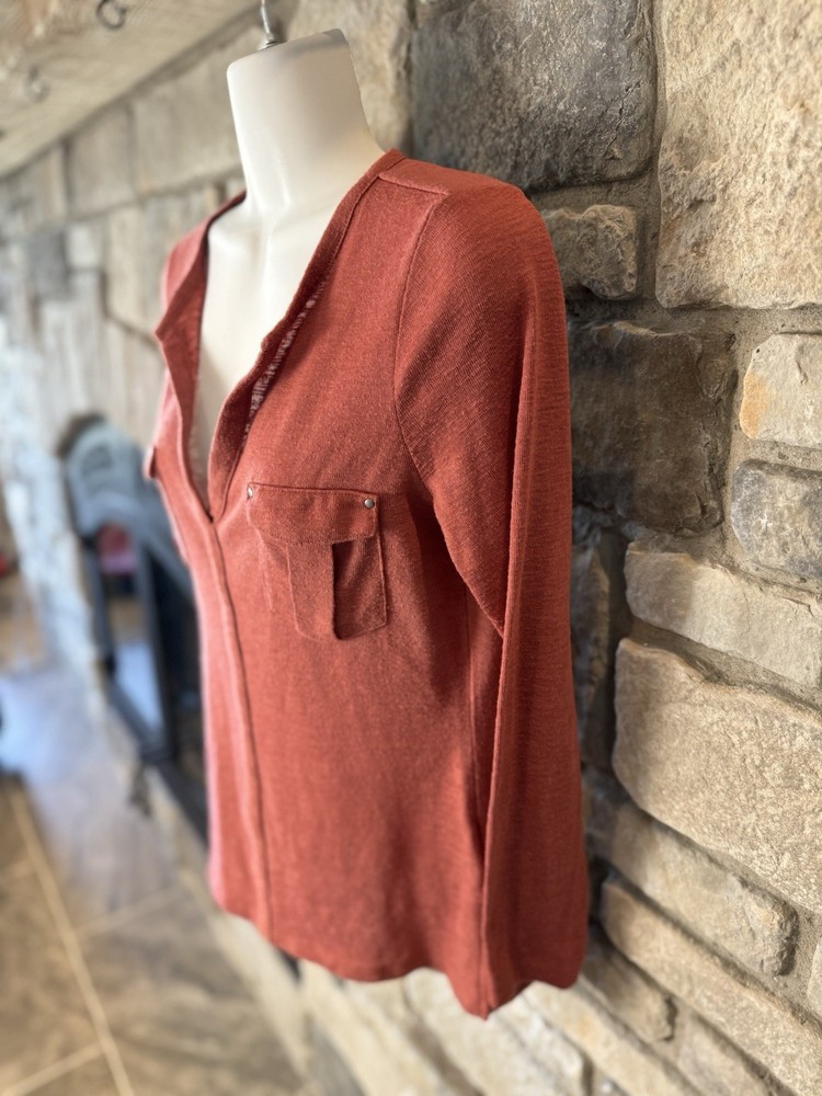 Calvin Klein Women’s Terracotta Orange Long Sleeve Shirt Size XS Pockets Stretch