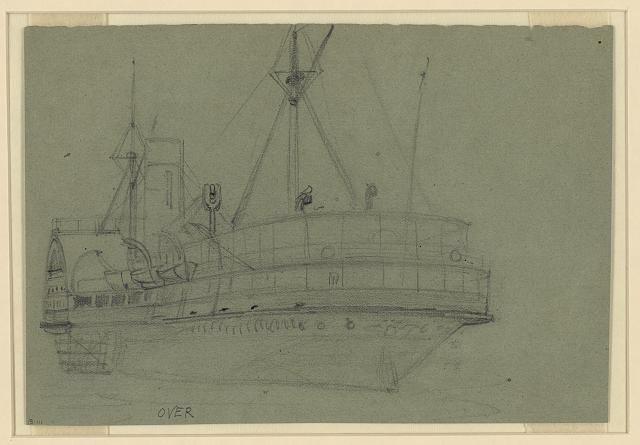 Photo:1860s Sidewheel Steamship Oblique View Sketch Maritime Vessel