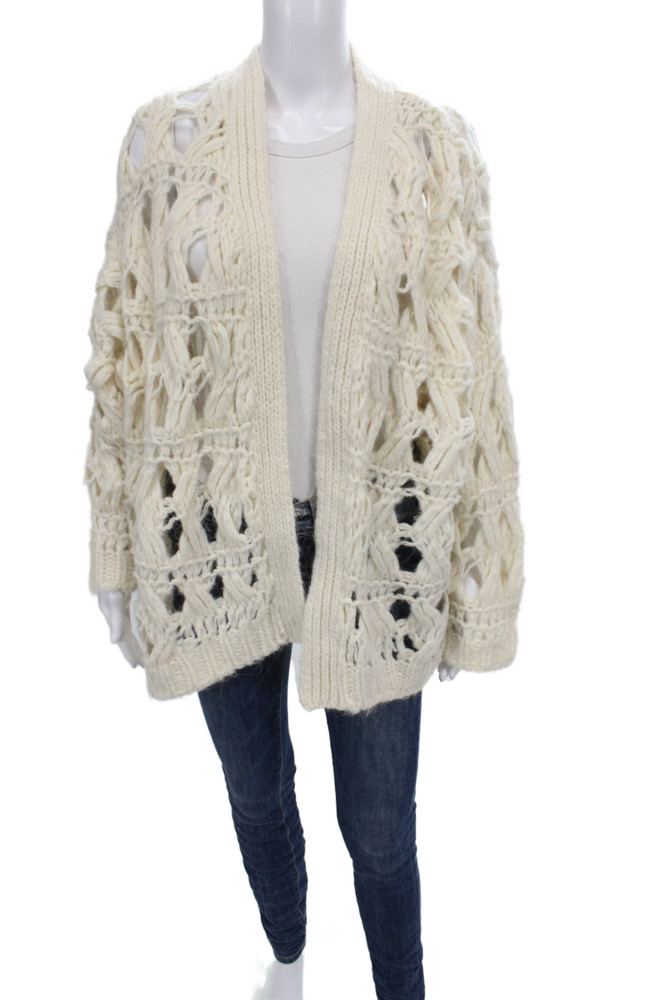 Zara Womens Ivory Collared Long Sleeve Distressed Cardigan Polyamide Size MFree Shipping in US $100+ Orders | $6.95 Orders Below