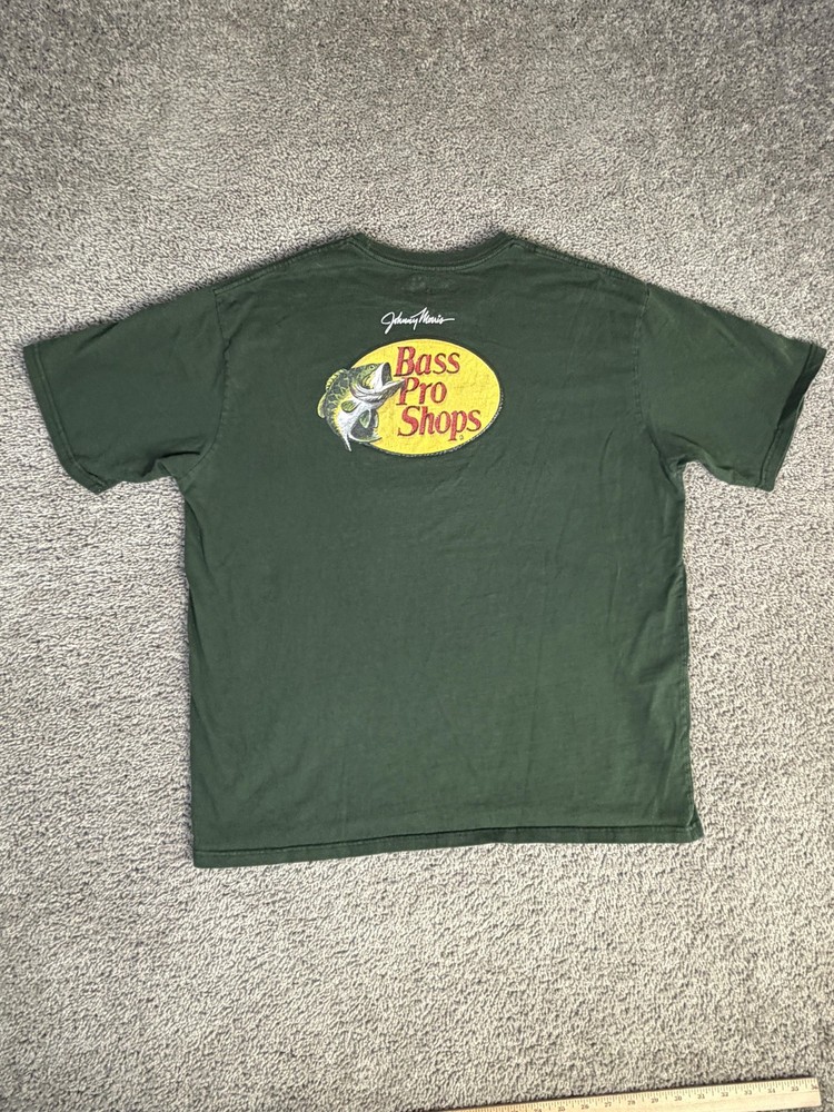Bass Pro Shop Shirt Mens XL Green Graphic Crew Neck Fishing Logo Tagless Cotton