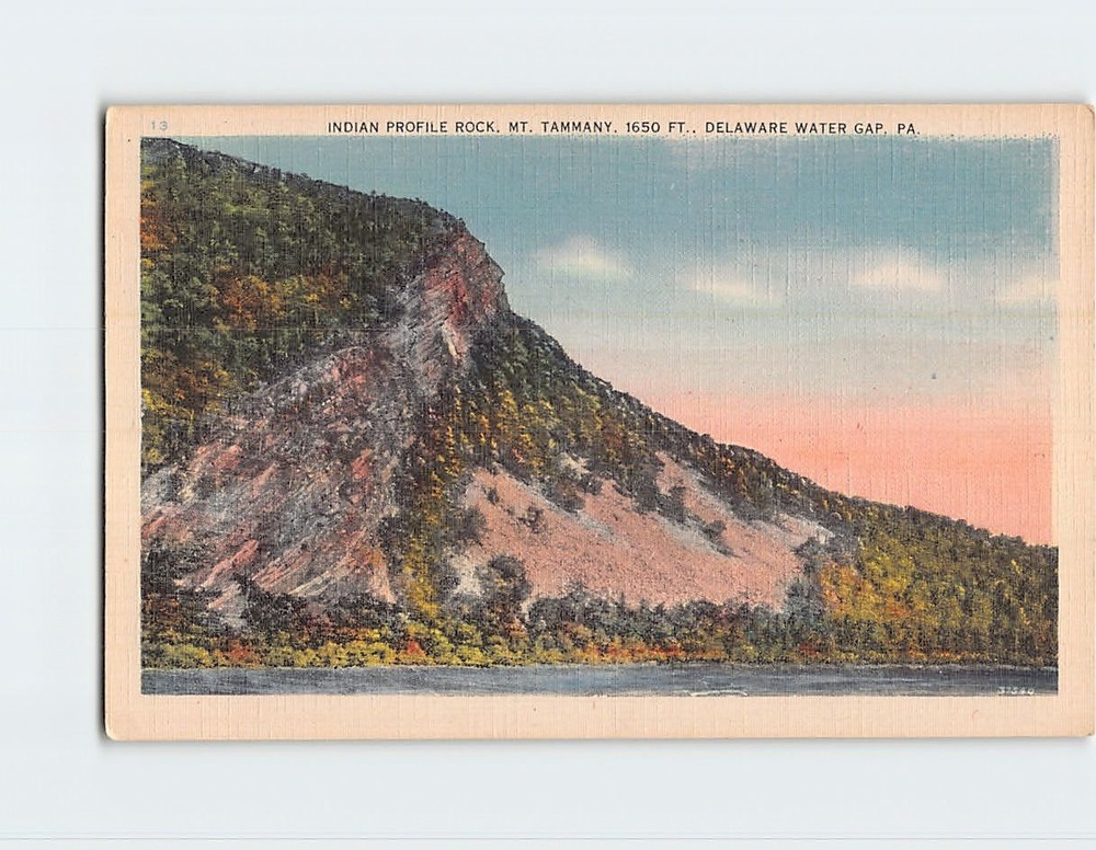 Postcard Indian Profile Rock Mt. Tammany Delaware Water Gap Pennsylvania USA