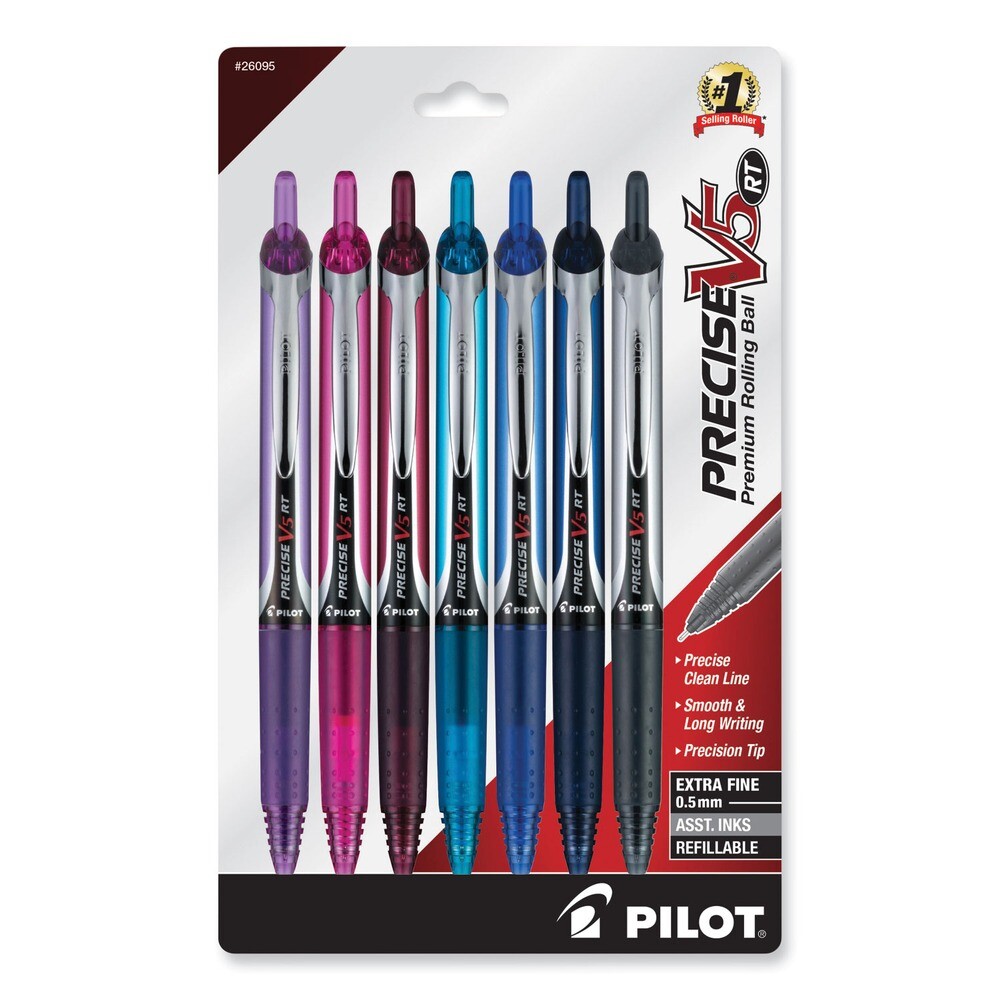 Pilot 26095 0.5 mm Precise V5RT Roller Ball Pen - Assorted (7/Pack) New