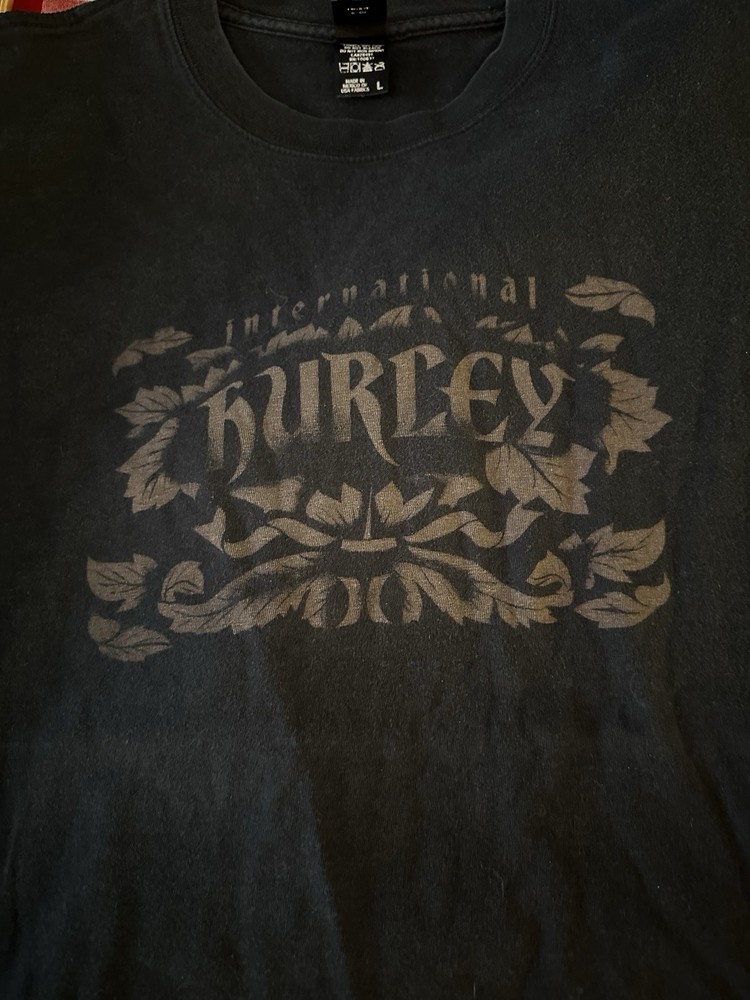 Hurley Men's Black Graphic Logo Crew Neck Short Sleeve T-Shirt Size L