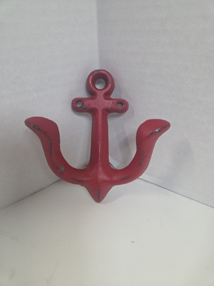 Red Anchor Wall Hook Nautical Maritime Beach Home Decorative Cast Iron New