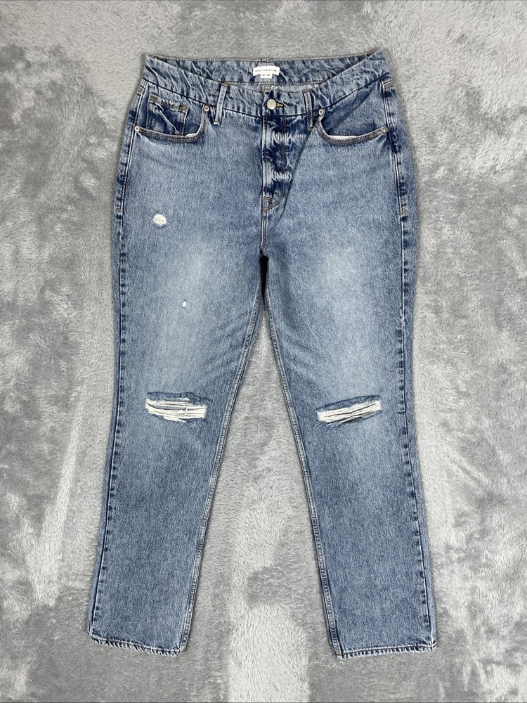 Good American Jeans Women's 14/32 Blue 90's Icon Straight Distressed Flex Pants