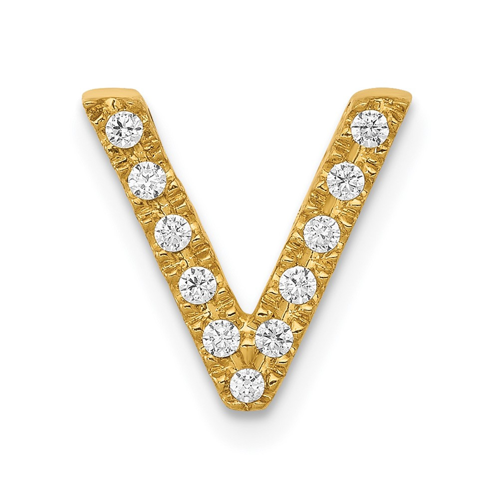 14k Yellow Gold Diamond Letter V Initial Charm Pendant 0.95gm L-0.42 Inch