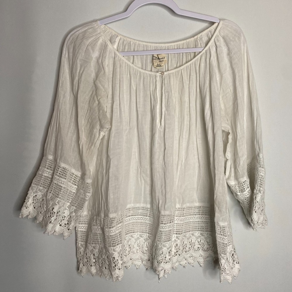 Denim & Supply Ralph Lauren White Boho Peasant Blouse Lace Details Size XS