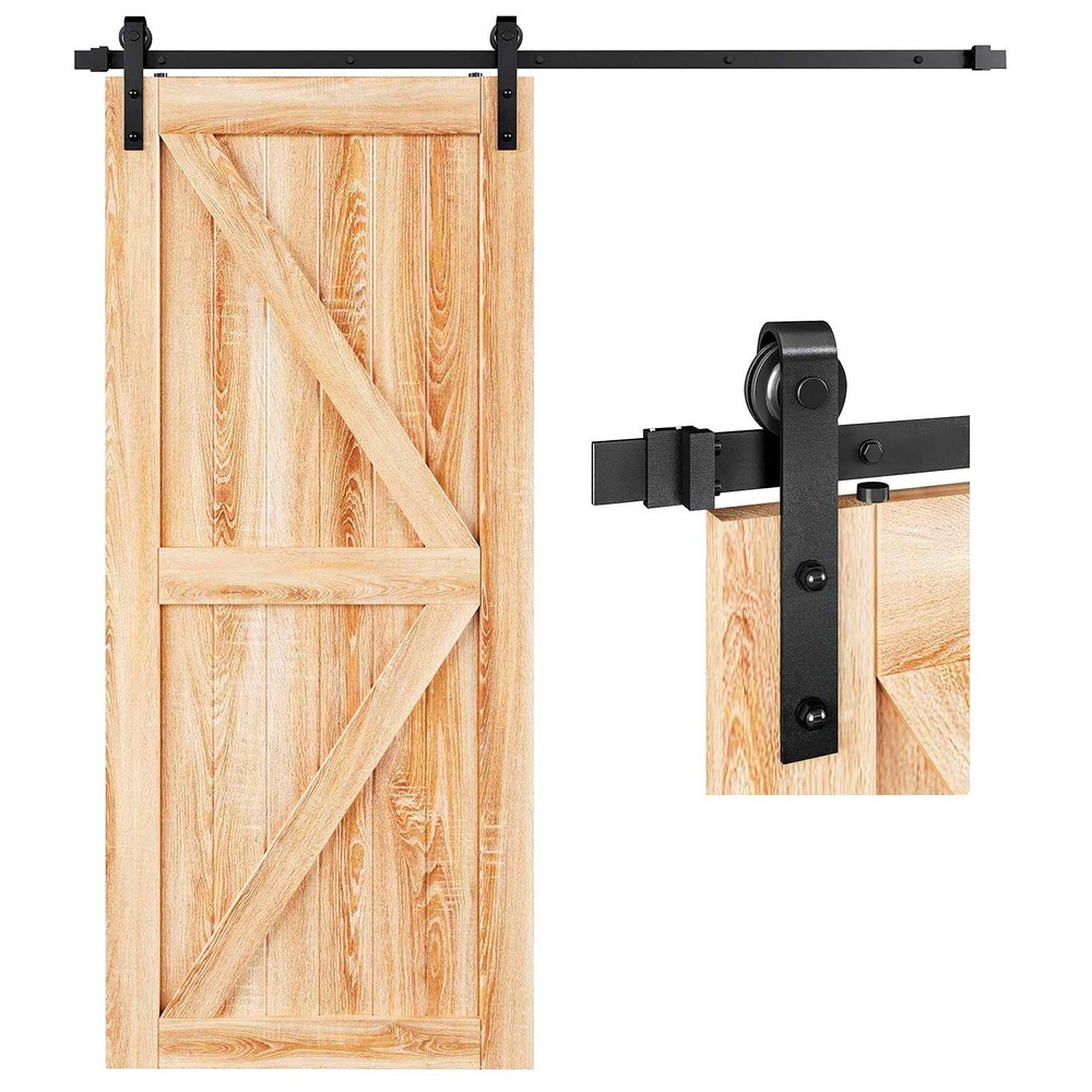 6.6 FT Heavy Duty Sliding Barn Door Hardware Track Kit,Basic J Pulley,Slide S...
