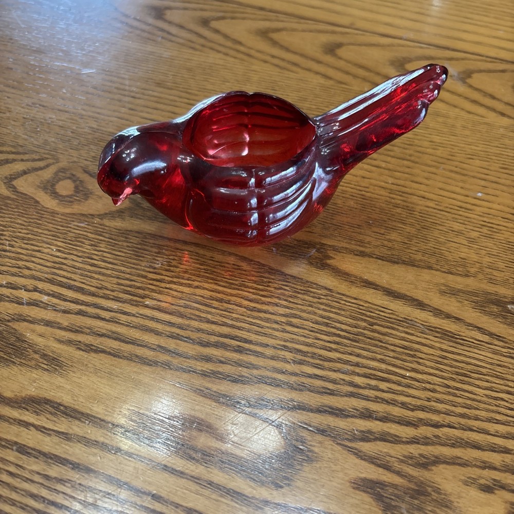 Vintage Red Glass Cardinal Candle Tea Light Holder