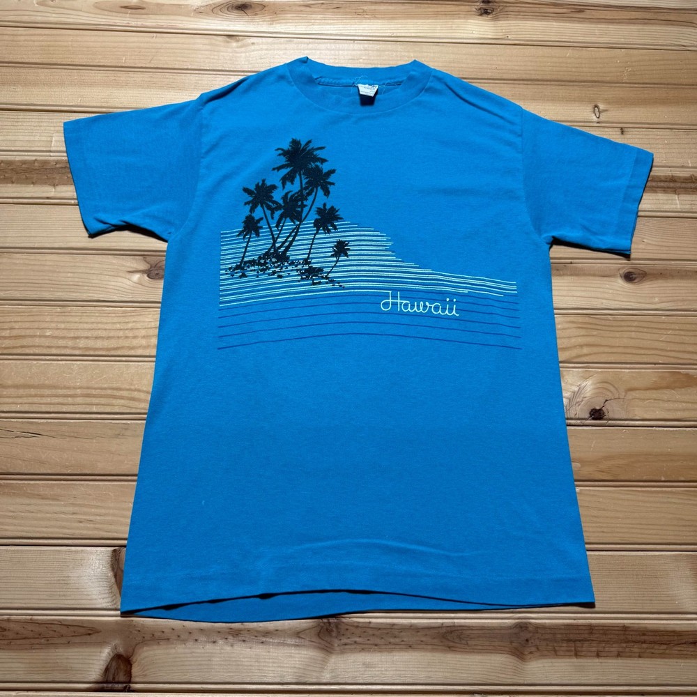 Vintage 80s Hawaii Palm Tree Beach Surf Tropical Graphic Souvenir T-Shirt Medium