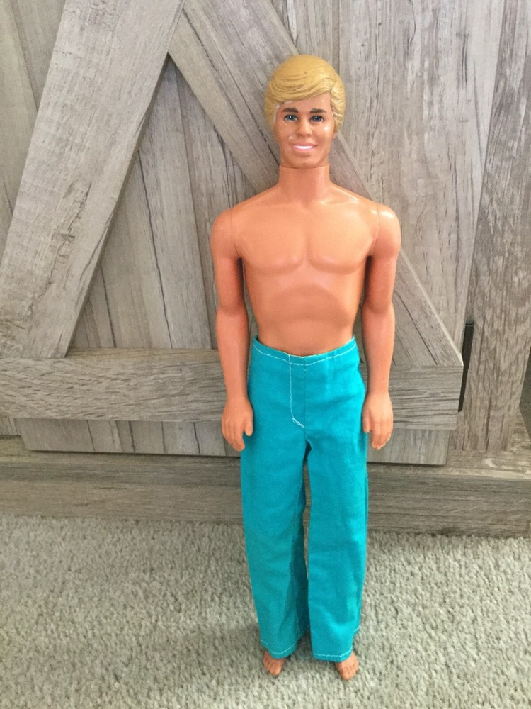 1985 Mattel Barbie Tropical Ken #1020 Ken Barbie Doll in Solid Green Pants Blond