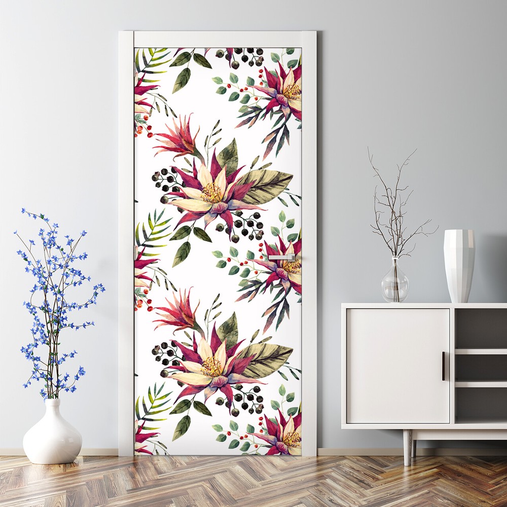 Flowers spring Bubble Free Door sticker mural Self Adhesive Peel & Stick floral