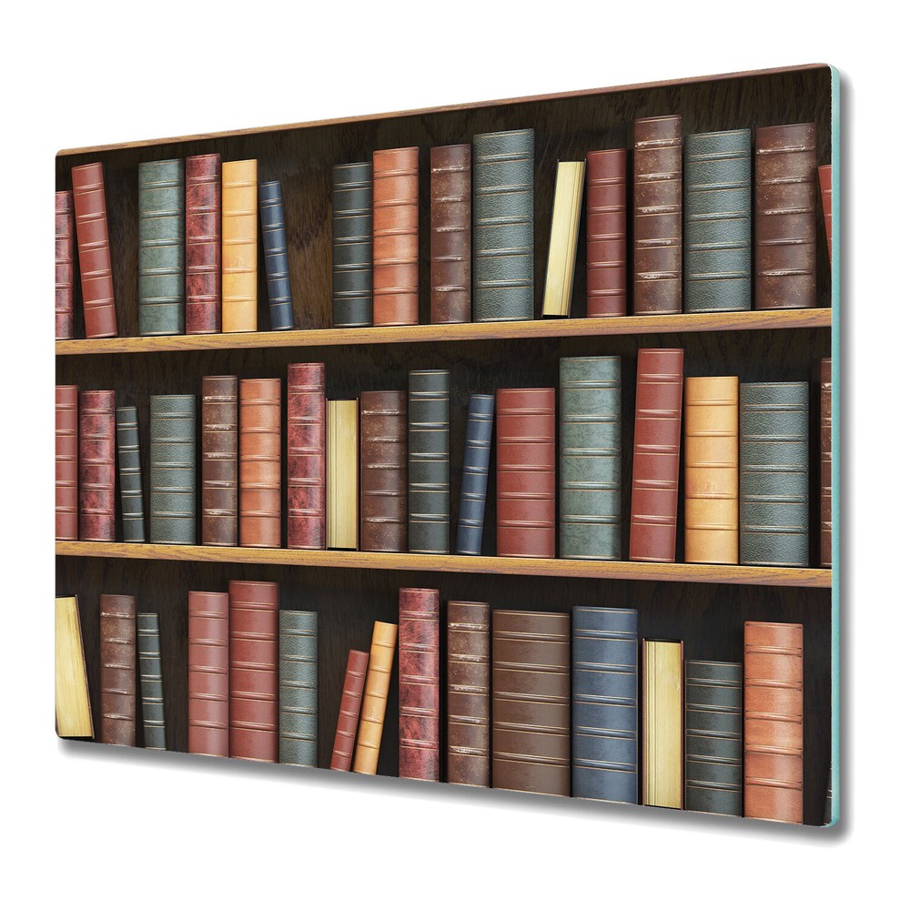 Glass Chopping Cutting Board Old Books library book story shelf literature paper