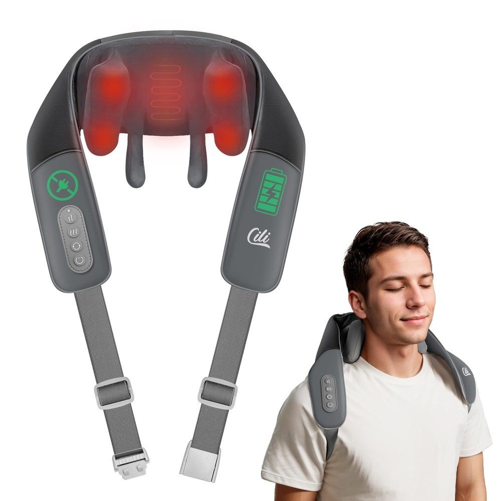 CILI Cordless Neck Shoulder Massager with Heat, Shiatsu Neck Back Massager fo...