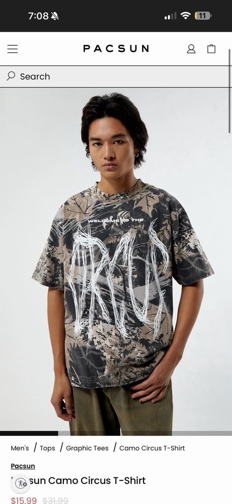 PacSun Men’s Camo Oversized Heavyweight Cotton T-Shirt Sz M Premium Boxy Fit NWT