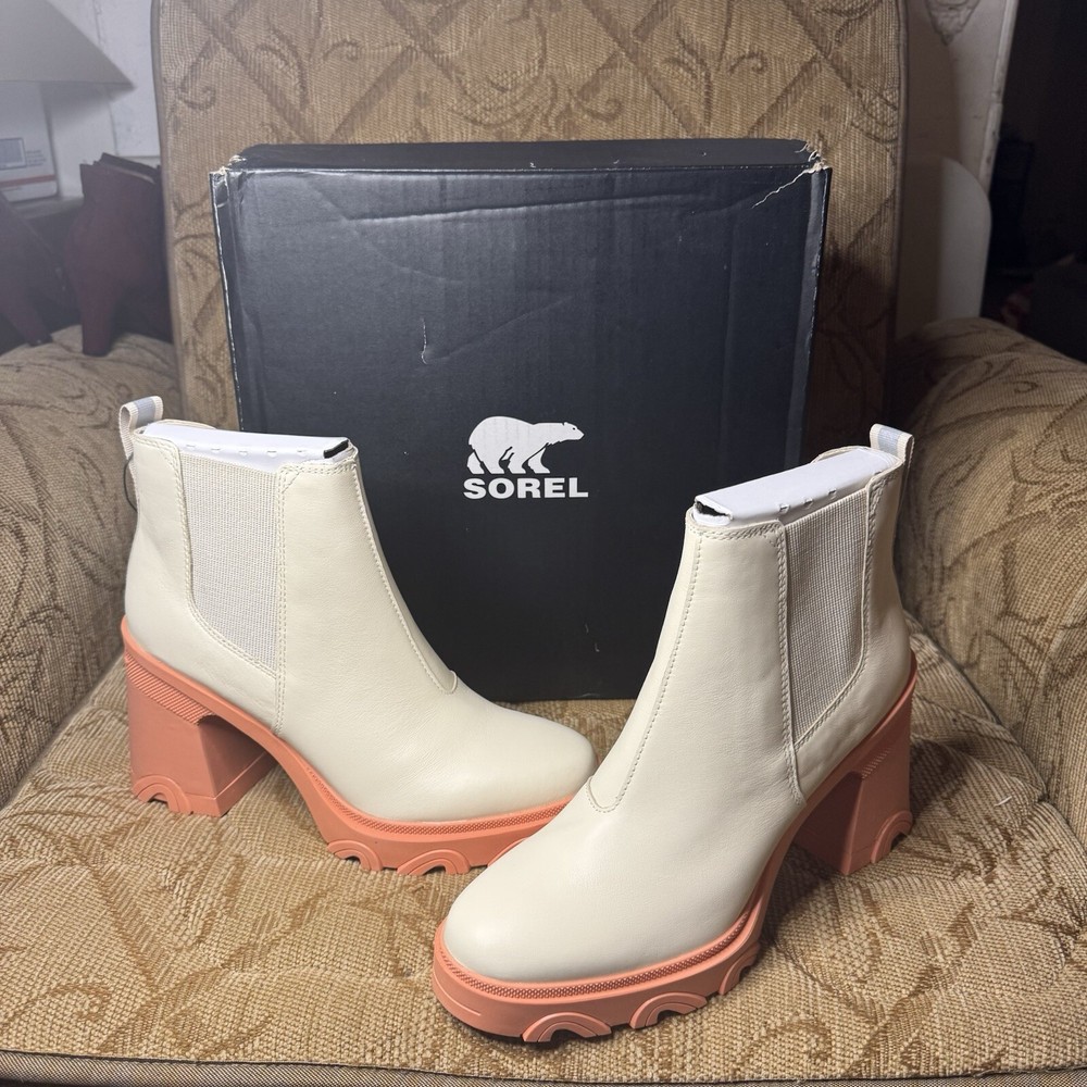 Sorel Brex Womens Chelsea Boots Waterproof Leather Block Heel Size 10 Neutral