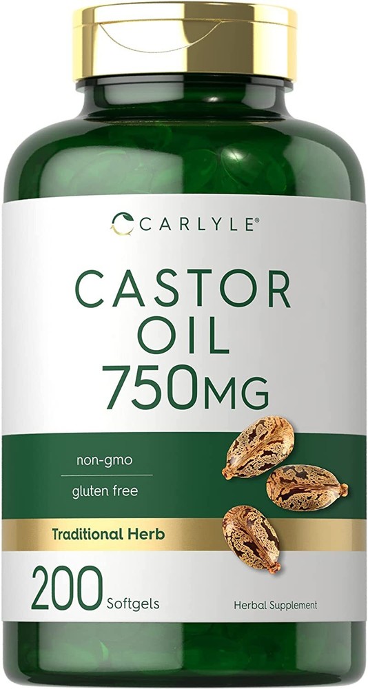 Castor Oil 750mg | 200 Softgel Pills | Non-GMO, Gluten Free | by Carlyle