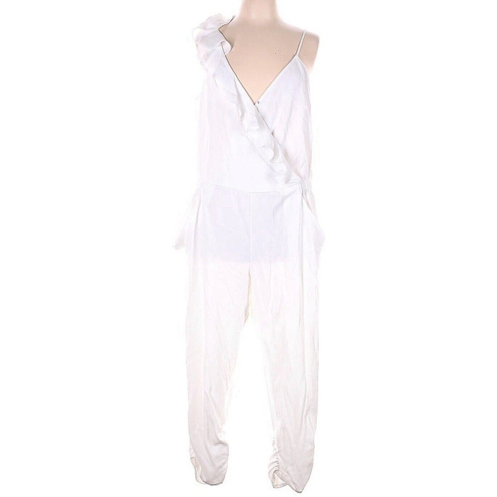 Parker Womens Jumpsuit White One Shoulder Ruffle 1-piece Cocktail Wedding Sz 14