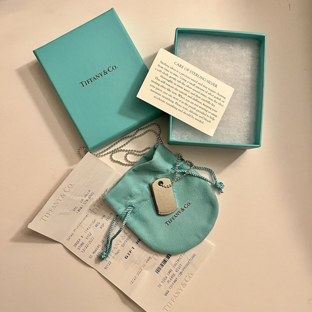 Tiffany & Co. Sterling Silver Dog Tag Necklace New In Box W/ Pouch and Papers